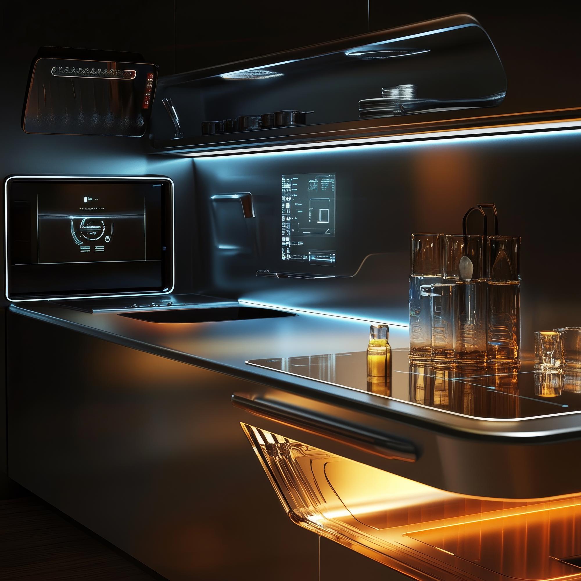 Interior of high-tech test kitchen with stainless surfaces